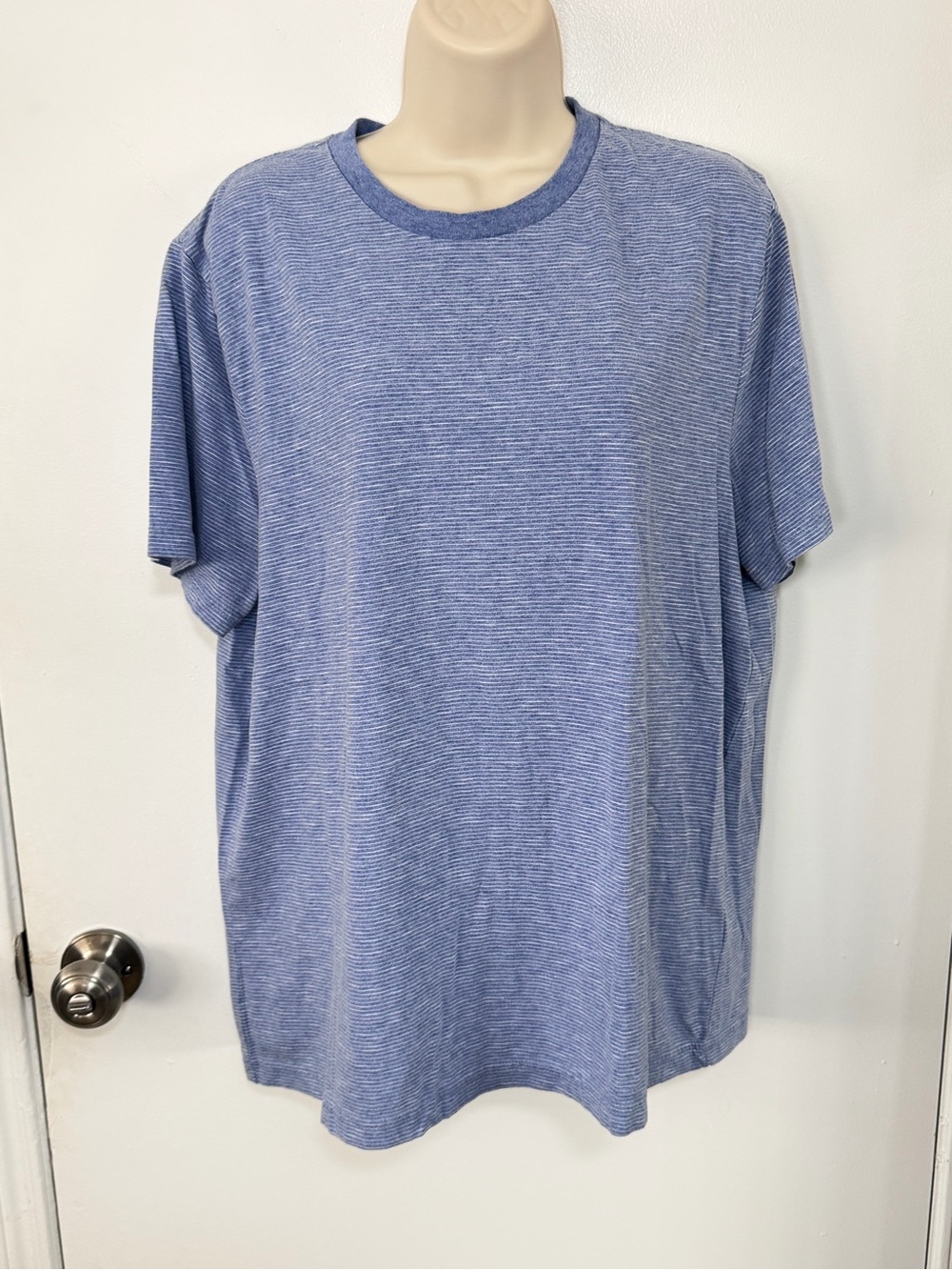 Short Sleeve Crewneck Striped Shirt - Blue & White - L